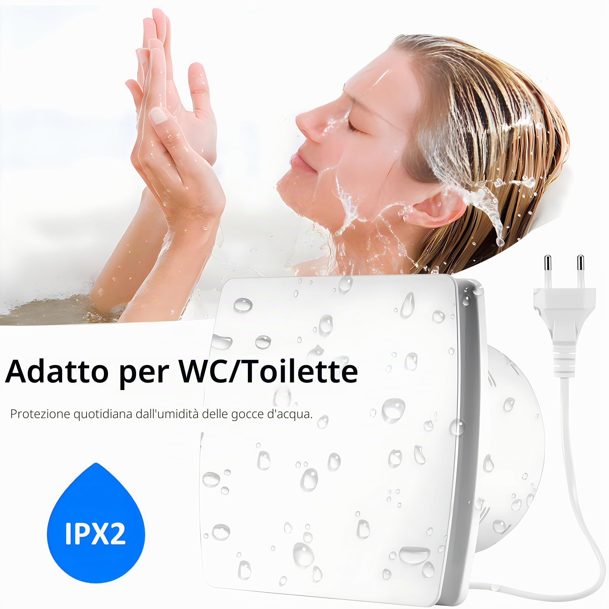 Ventilatore di scarico da cucina 120 mm 130 m³/h IPX2 silenzioso con valvola di controllo 1 m cavo UE