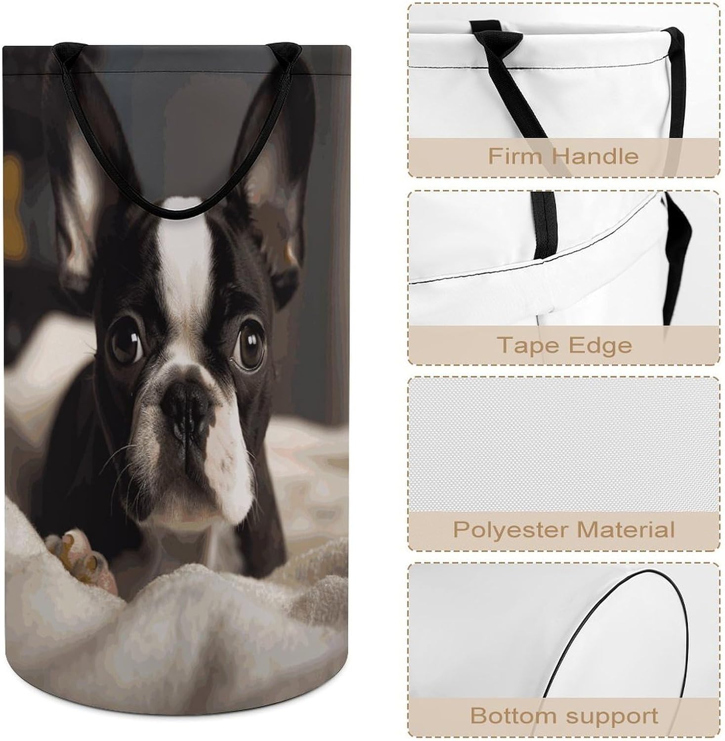 Cute Boston Terrier Laundry Basket Dirty Clothes Bin, Waterproof Laundry Hamper, Laundry Bag, Clothes Hamper Stands for Bedroom, Towels,Clothings image 4