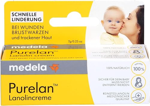 Medela Purelan 7 Gram Lanolin Nipple Cream - Quick Relaxation, Hypoallergenic, Dermatologically Tested and Odorless for Aching Nipple and Dry Skin