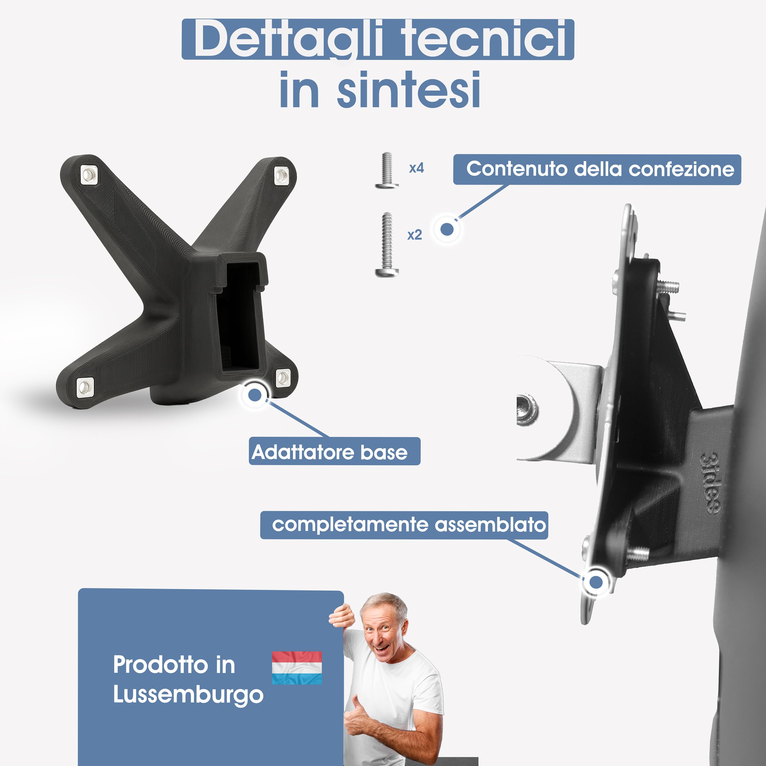 Adaptador VESA 3IDEE compatible con el ordenador todo en uno de HP (ProOne 440 G9, 24-f0006ng) – 75 x 75 mm, para monitores sin conexión VESA