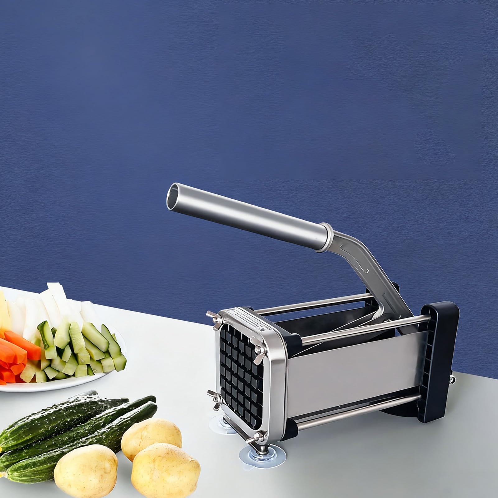 Pommes Schneider Edelstahl Manueller Zerkleinerer Küchenhelfer Schneiden | Robuster Pommes Schneider Salat Zubereitung Schneiden Küchenhelfer Zuhause Gewerbe Gastronomie BBQ