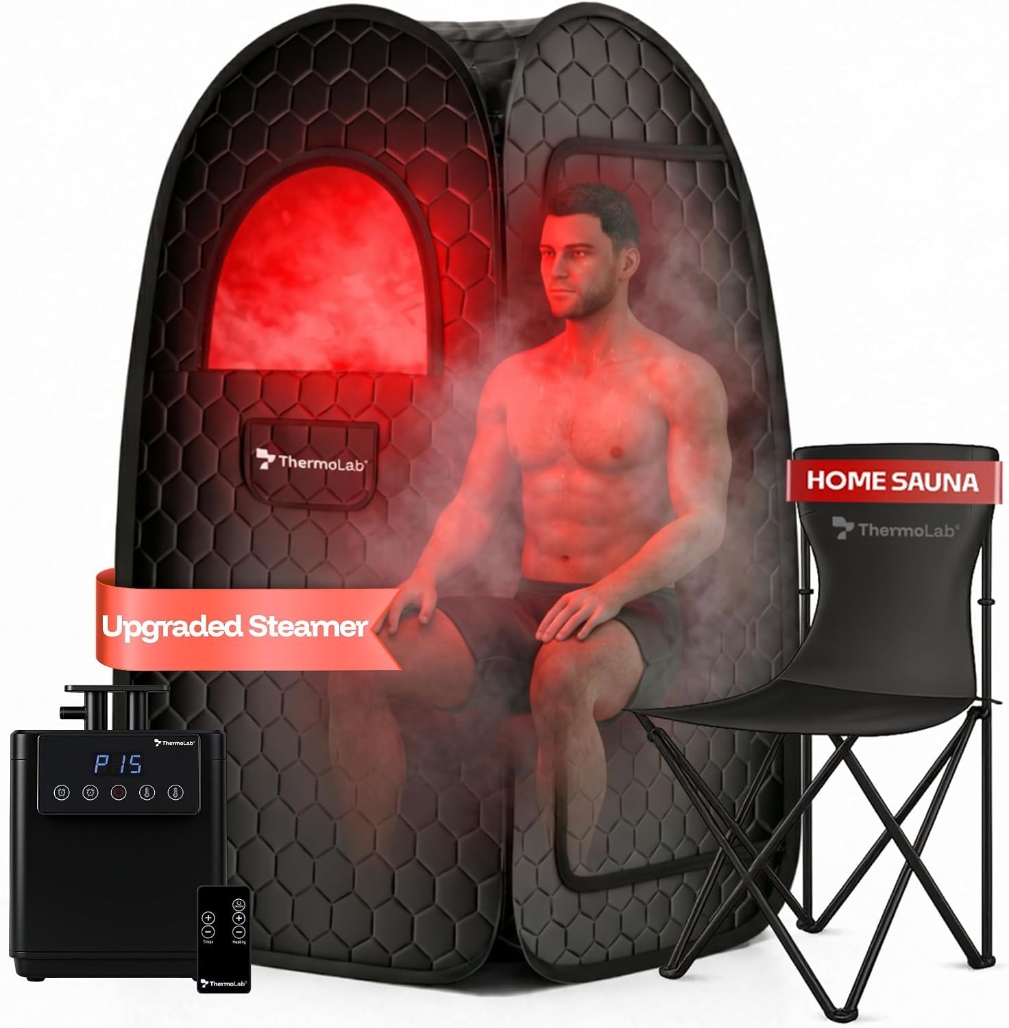 ThermoLab AuraCore™ Pop Up Steam Sauna with Infrared Light, 1000W 2.6L
