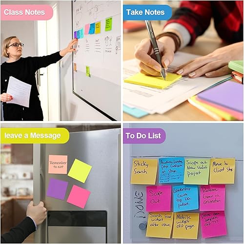 Miniatura 7 de Paquete de 12 notas adhesivas, notas adhesivas coloridas de 3 x 3 pulgadas, 50 hojaslibro de colores brillantes, bloc de notas autoadhesivas, blocs
