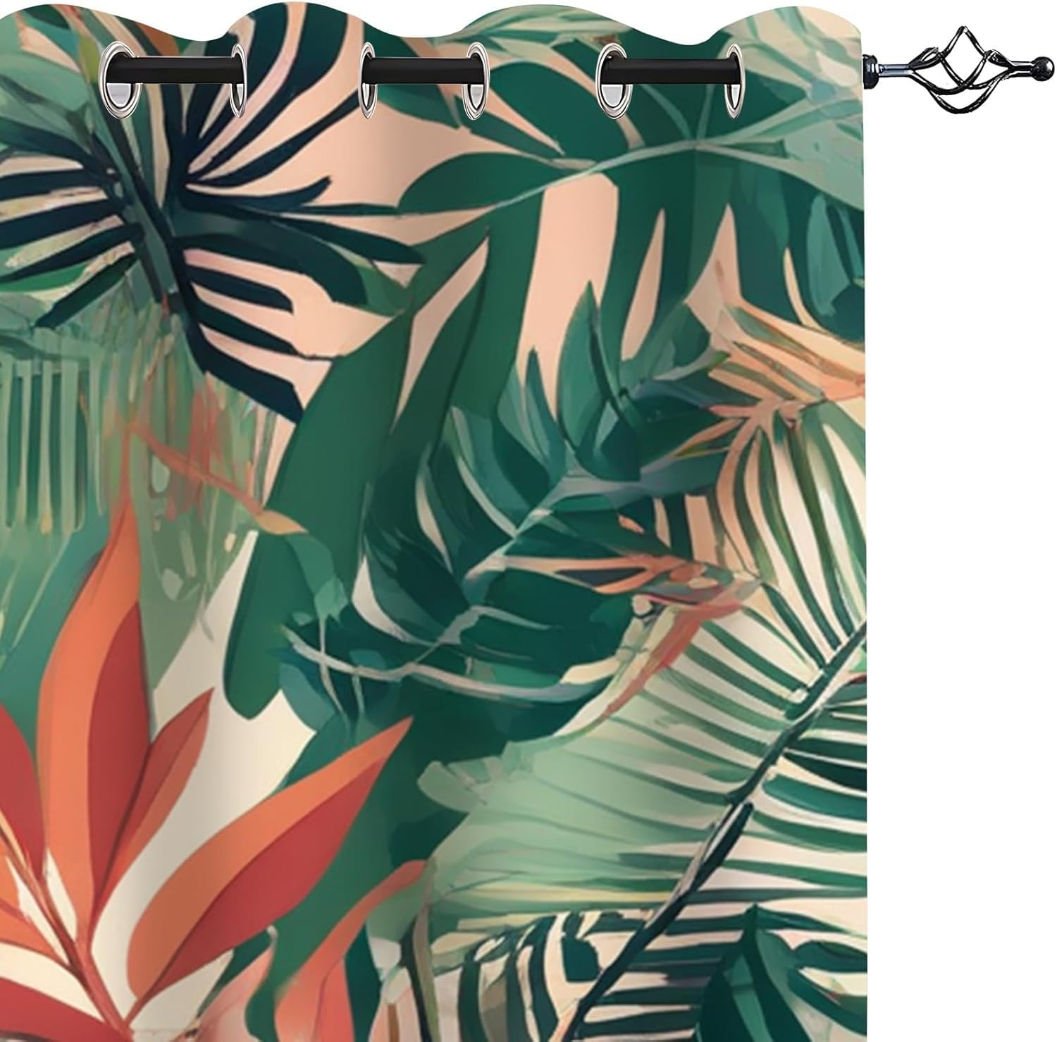 beige Rideau Occultant feuilles vertes tropicales Rideau Thermique Isolant Lot de 2 Pièces (2x140x225cm), 3D Rideau Fenetre pour Chambre Fille Enfant Garcon Rideau Separation de Piece con Oeillets,