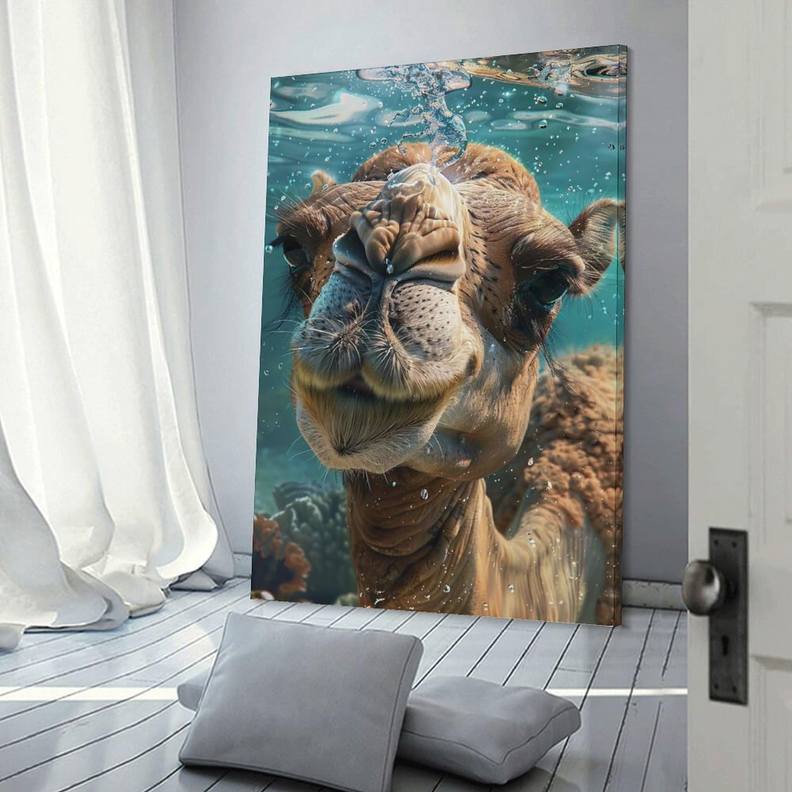 Junmoney Camel Sea Wall Art Print, 24x36inch(60x90cm), for Bedroom Decor, Cosy Corners Or Studios, Decorative Wall Art for Cosy Rooms