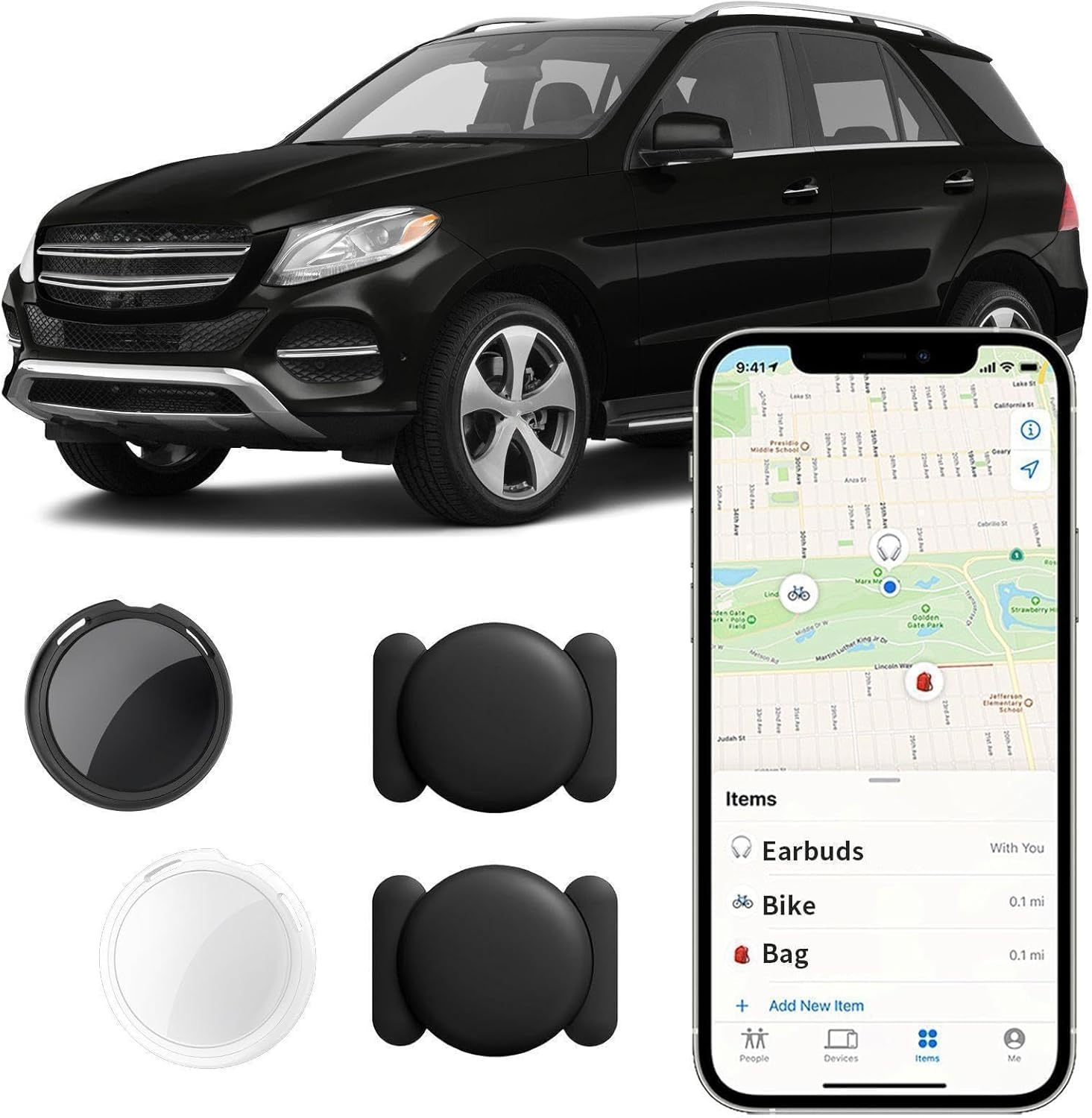 2 Pack No Subscription GPS Tracker for Vehicles Work with Find My (iOS Only) Magnetic Case Real-Time Mini Car Tracker Tag Hidden Car Locator Global