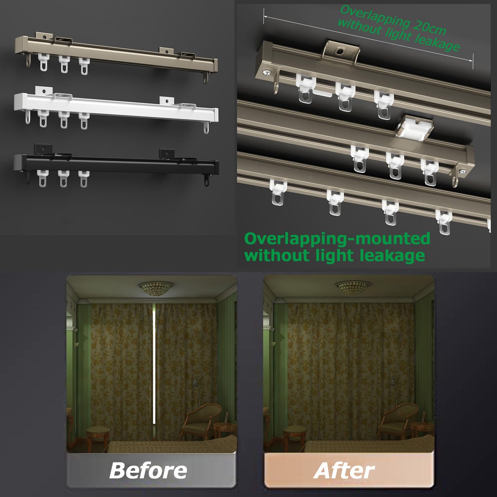Tringle à rideaux robuste en aluminium – Fixation au plafond et au mur – Tringles à rideaux coulissantes lisses – Parfait pour la chambre à coucher et le salon – Solution durable et polyvalente de