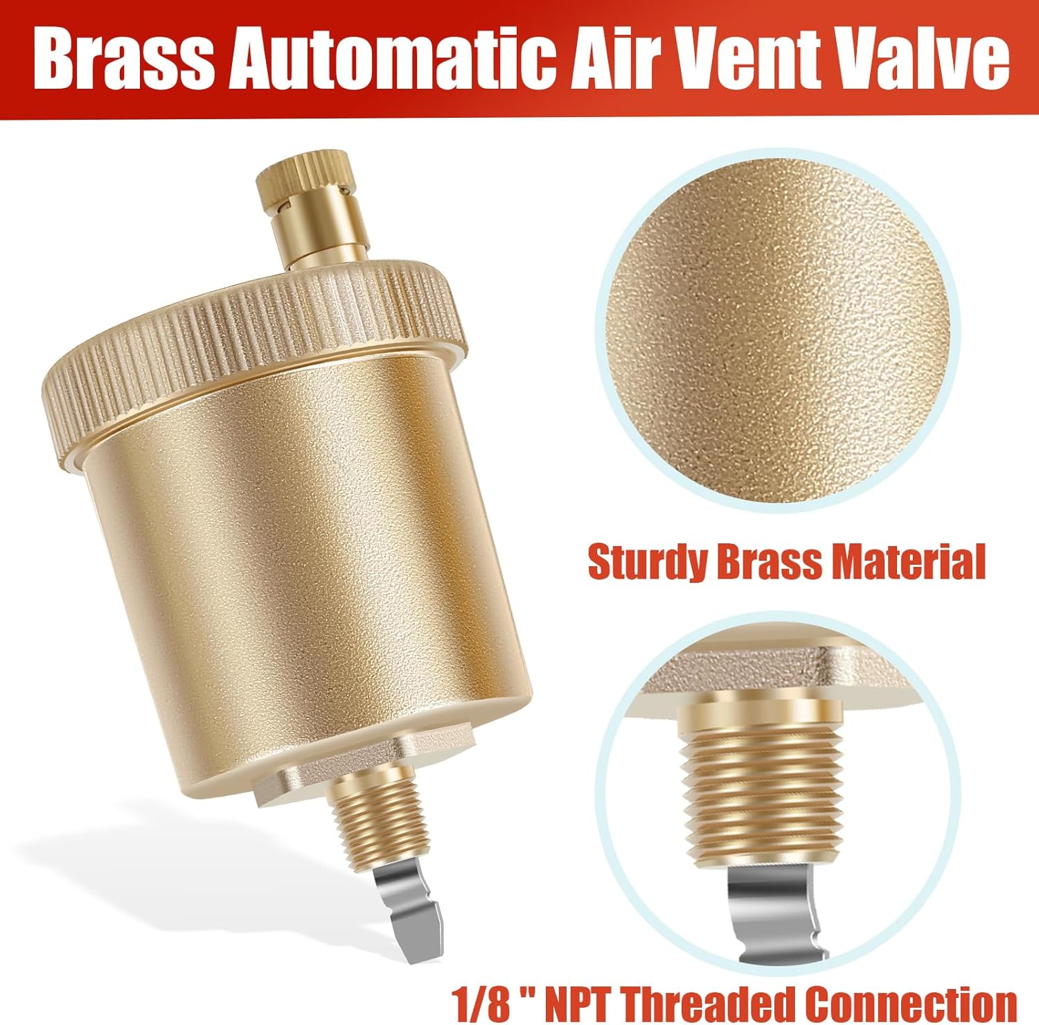 5 PCS 1/8 Inch Automatic Air Vent Valve, Brass Automatic Air Bleed Vent, Automatic Float Valve for Hot Water Radiators Heating System