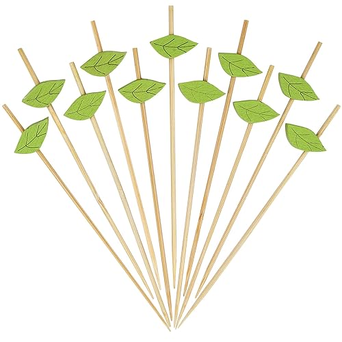 Minisland Green Leaf Cocktail Picks, 4.7 Inch Long Bamboo Fancy