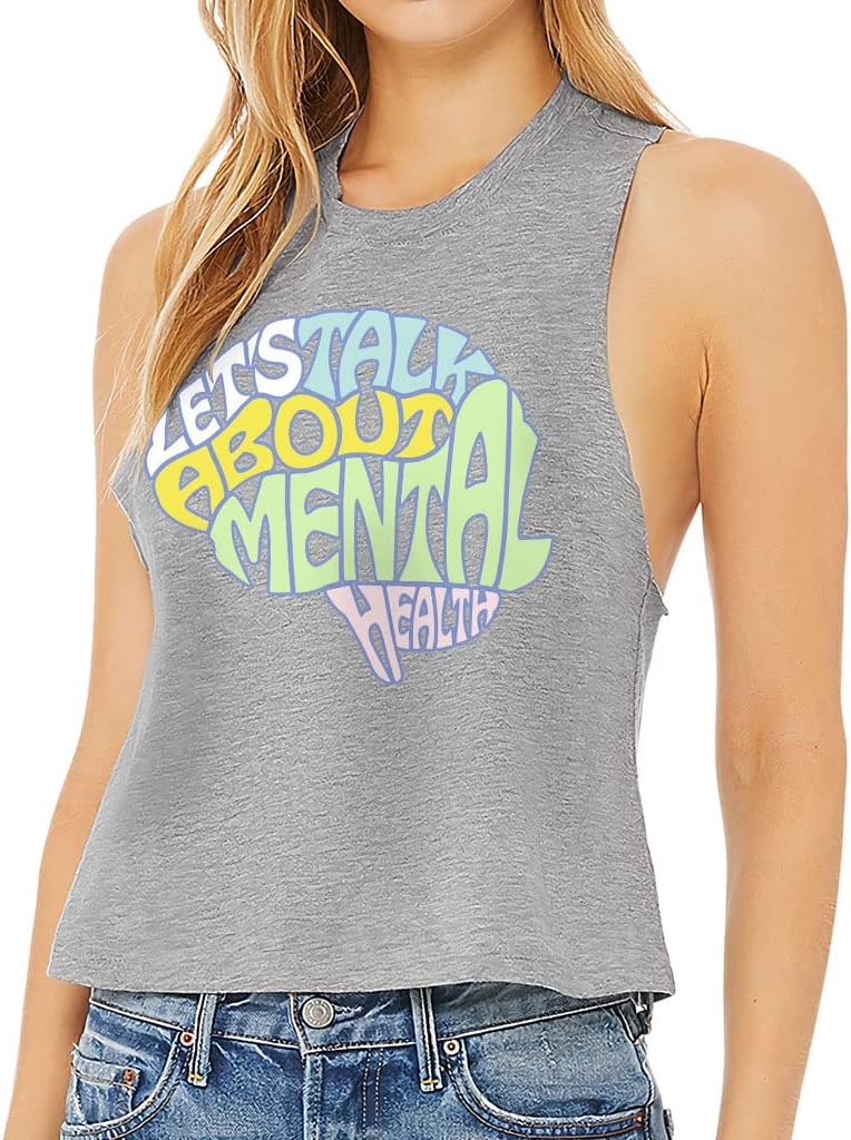 Talk About Mental Health Racerback Cropped Tank - Themed Women's Tank - Art Tank Top