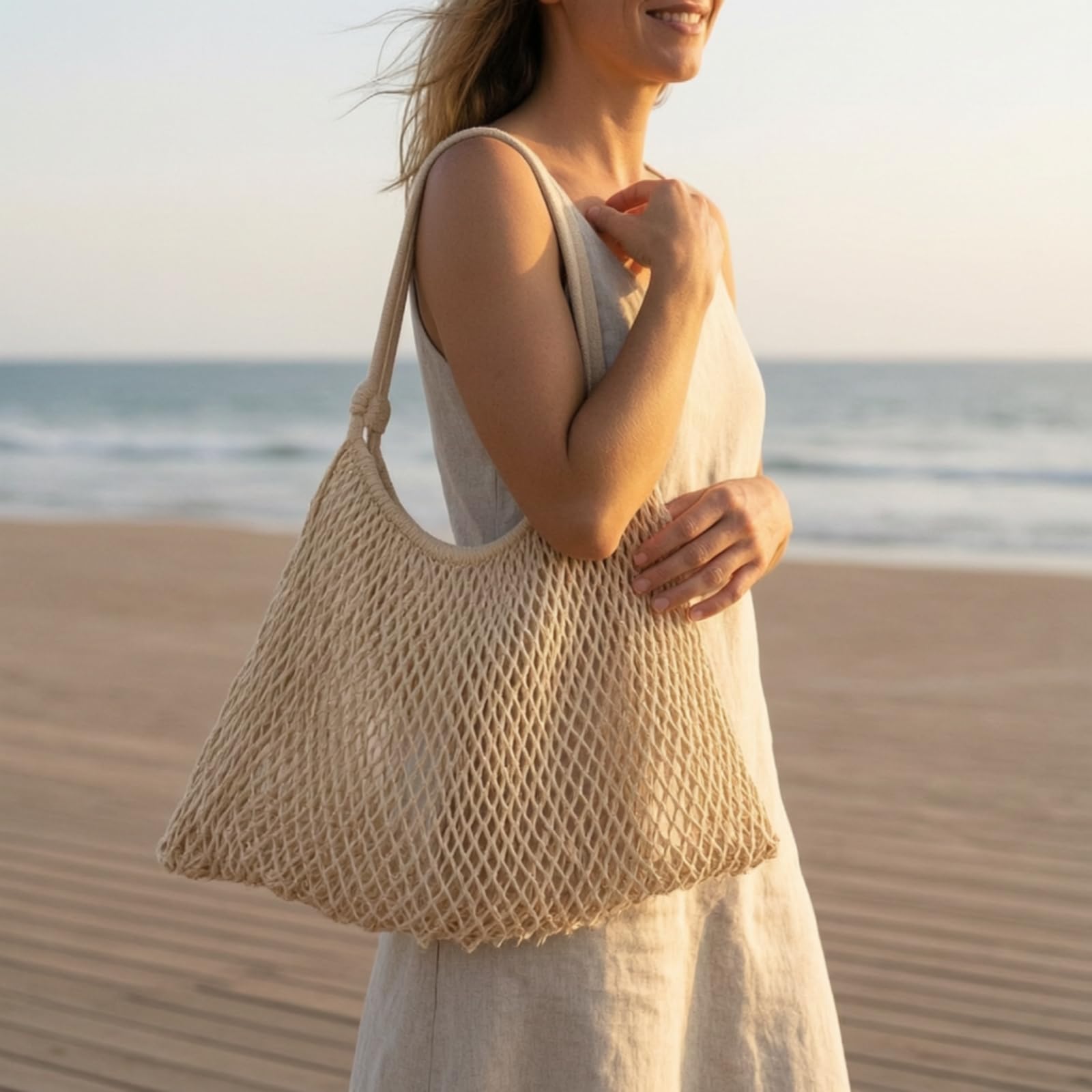 Bolso Tote con Silueta Concha Ligero Bolso Tote Algodón Práctica Bolsa Hombro Algodón Tejido para Vacaciones