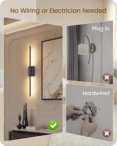 Miniatura 4 de Juego de 2 apliques de pared inalámbricos de 27.6 pulgadas, funciona con pilas, lámparas recargables con control remoto, rotación de 360, 10000mAh,