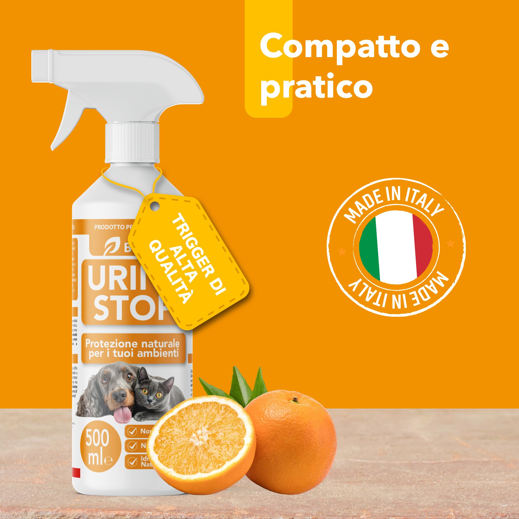 Bionee Urine Stop Spray Naturale per Cani e Gatti 500 ml – Doppia Azione: Disabituante agli Agrumi + Elimina Odori – Pronto all’Uso, Non Macchia, Sicuro per Ambienti Interni ed Esterni