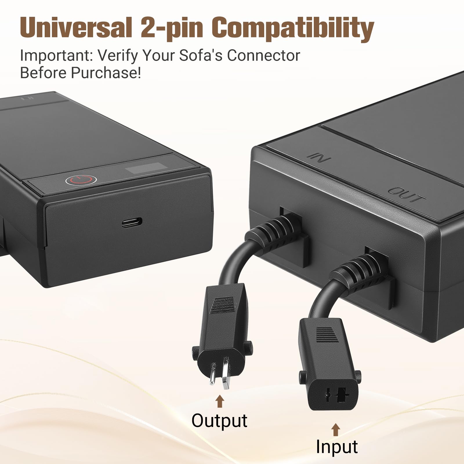 Batería reclinable de 2500 mAh para muebles reclinables, batería recargable inalámbrica universal de 2 pines con cargador para reclinables eléctricos, sofás, sillas elevadoras, sofás