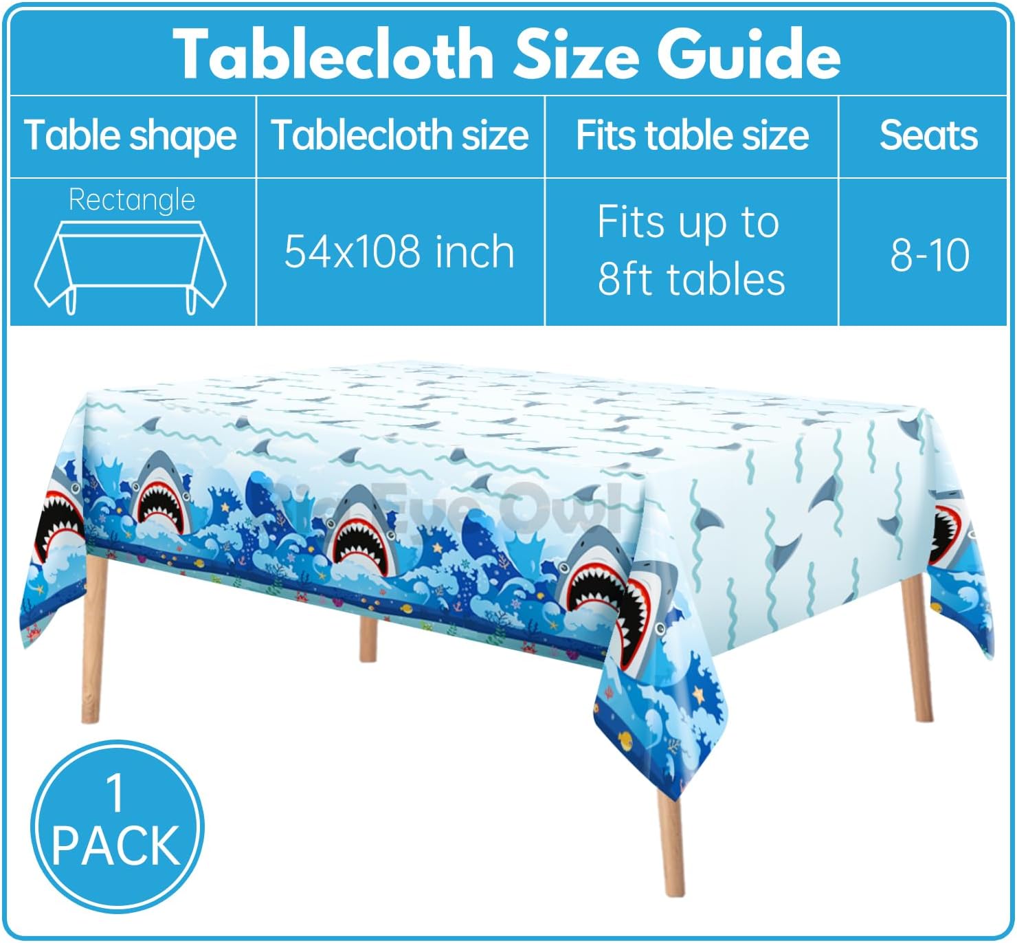 Shark Theme Tablecloths Plastic Disposable Birthday Table Cloth Rectangle Tablecovers Decorations Blue Boys Party Supplies 54x108 Inch image 2