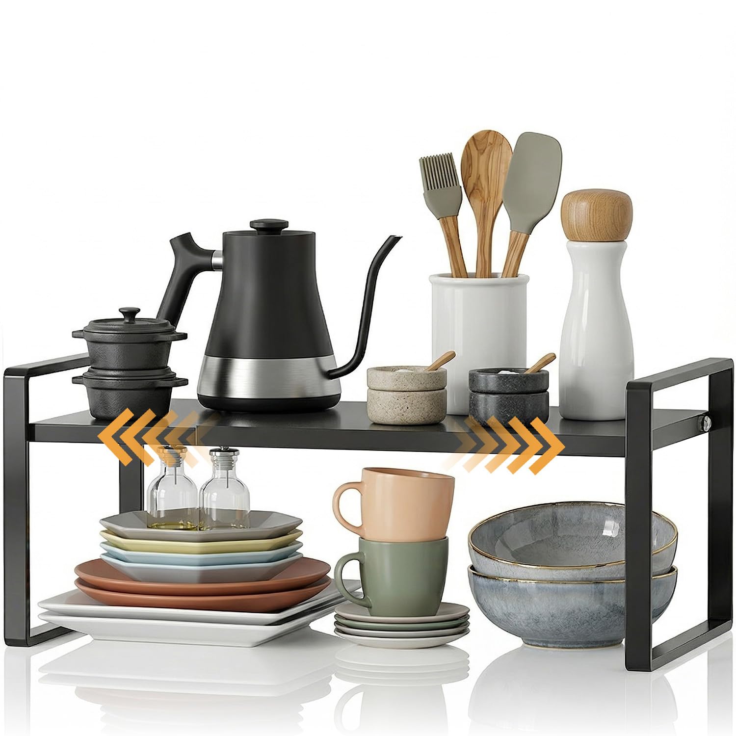 Metal Cupboard Organiser,Kitchen Storage&Organisation,Expandable Pantry Organisers Shelves,Small Microwave Shelf,Raised Microwave Stand for Kitchen Worktop,Plate Rack for Cupboard(Standard Model)