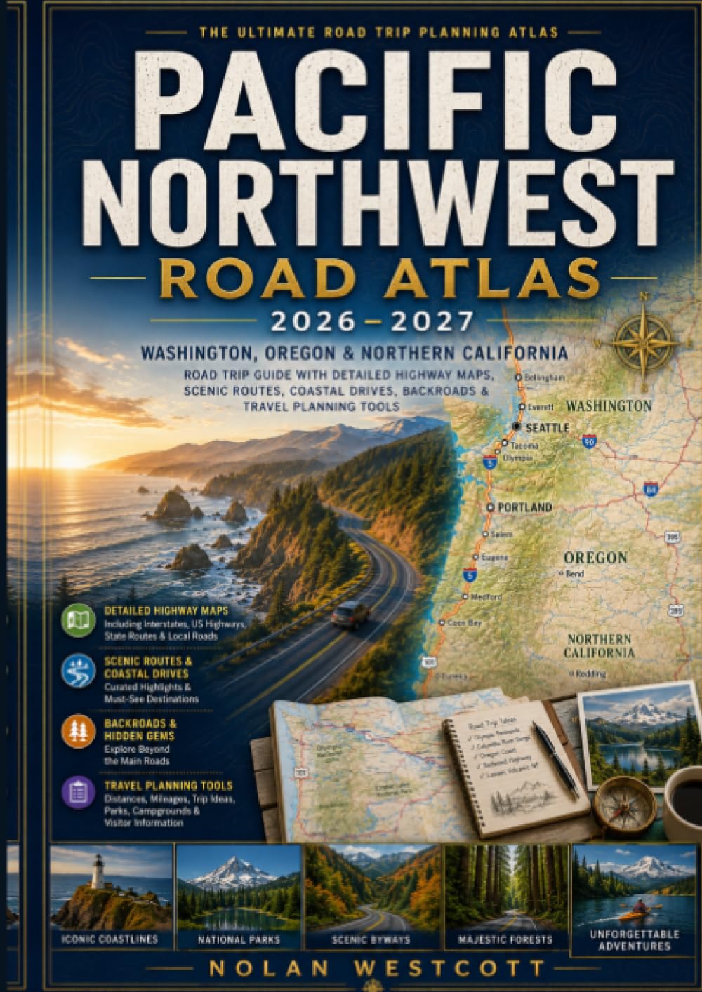 Pacific Northwest Road Atlas 2026-2027: Washington, Oregon & Northern California Road Trip Guide with Detailed Highway Maps, Scenic Routes, Coastal Drives, Backroads & Travel Planning Tools
