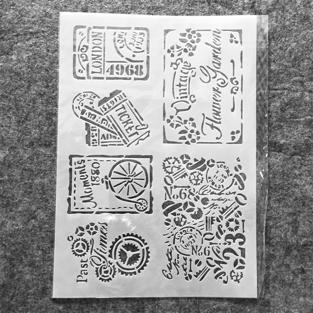 Stencils for Painting on Wood,A4 29x21cm Vintage Stamps