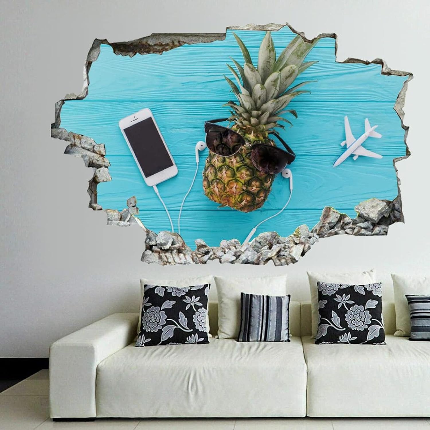 Pinered friut Smartphone Headphones Glasses 3D Wall Stickers Mural Smashed Wall Art Removable Poster Vinyl decals For Bedroom Living Room Playroom Nursery Office Shop,32 inch