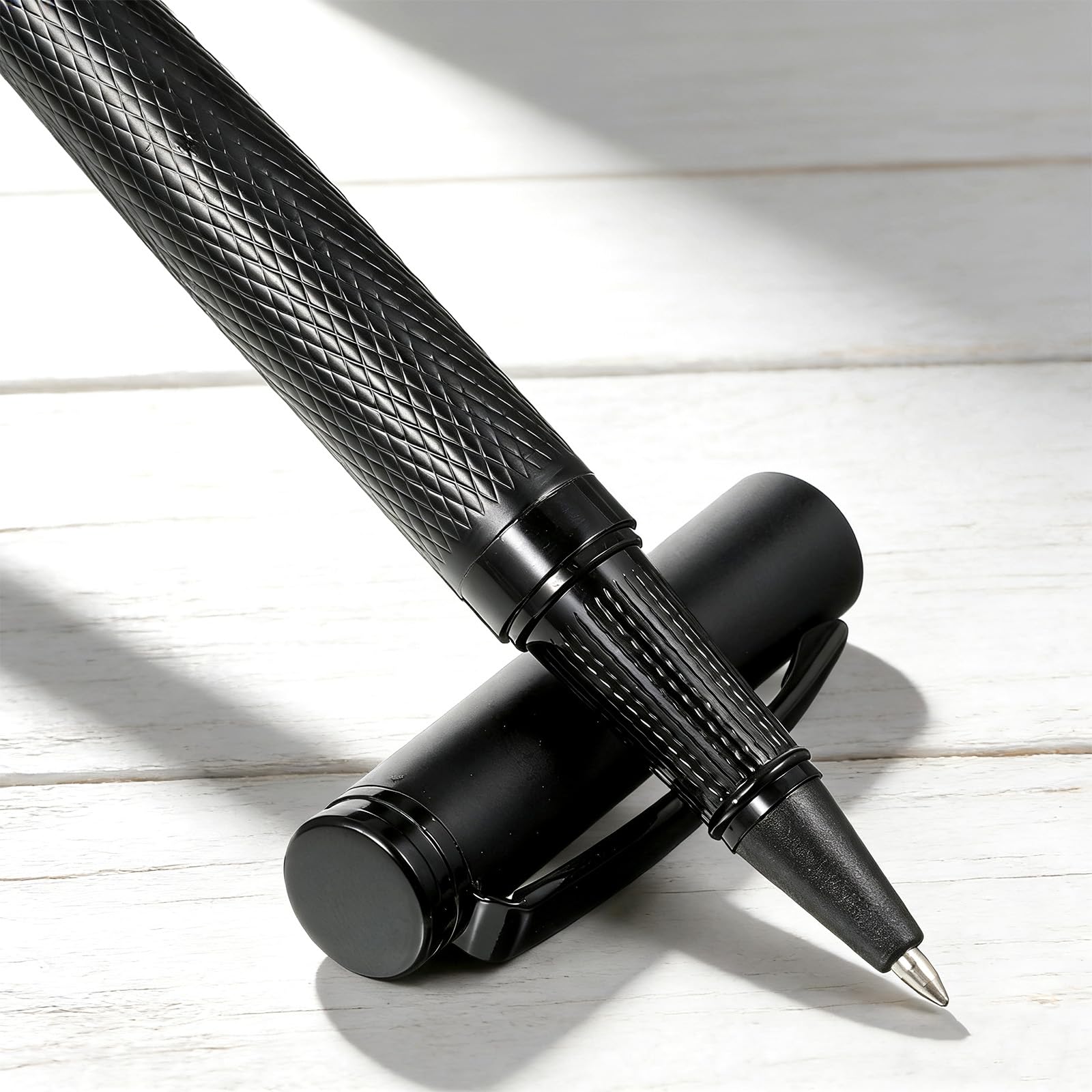 3 Pcs Matte Black Forest Rollerball Pen Pocket Refillable Rollerball Pen with Metal Case and Black Ink Refill — view 3