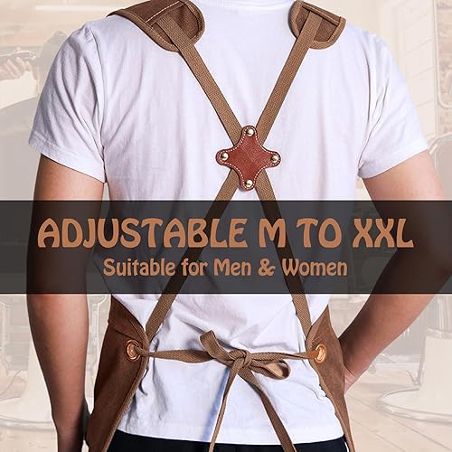 Miniatura 2 de LeuMuas Aprons for Men Women with Pockets Cotton Canvas Cross Back Heavy Duty Chef Work Apron, Size M-XXL