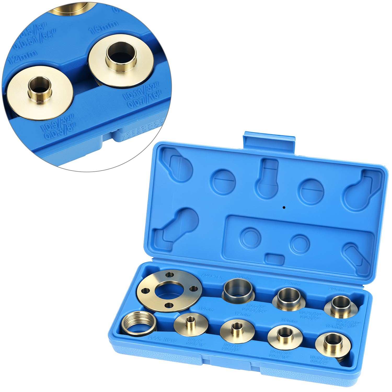 QWORK® 10 Piezas guía enrutador con adaptador de tuerca de contra, para trabajos de fresado versátiles