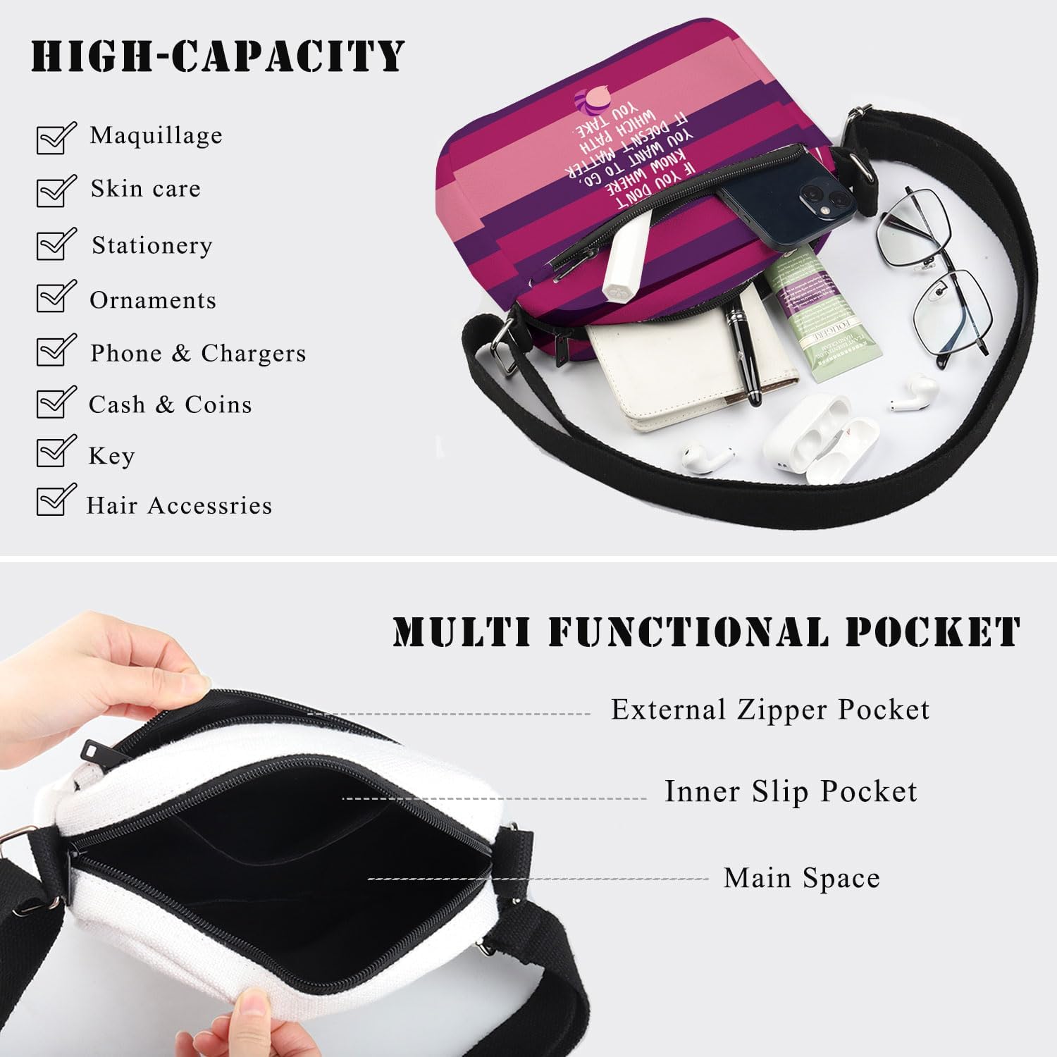 BDPWSS Cheshire Crossbody Bag Fairy Tales Fan Gift Alice Lover Smiling Cat Gift Alice Wonderland Fan Messenger Bag