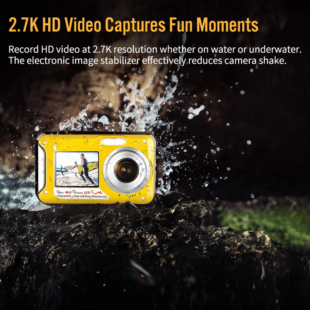 Appareil Photo Etanche Appareil Photo Etanche Numérique avec Double écran 2.7K 48MP Camera étanche pour Caméra Selfie de Plongée en Apnée