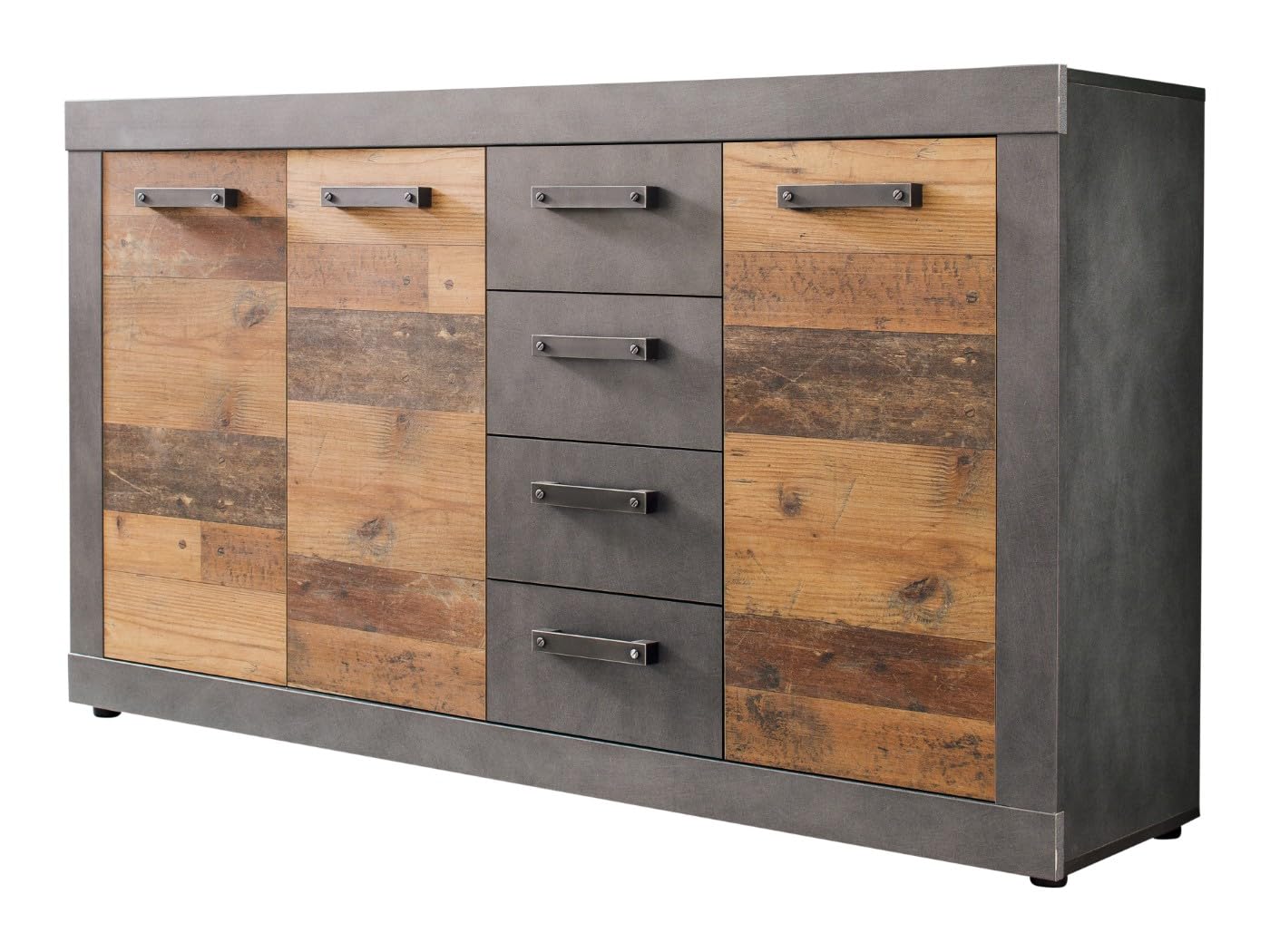 trendteam smart living - Indy - Kommode - Graphit Grau/Alteiche - 4 Schubladen, 4 Fächer - (BxHxT) 151 x 86 x 37 cm - Sideboard in rustikaler Optik