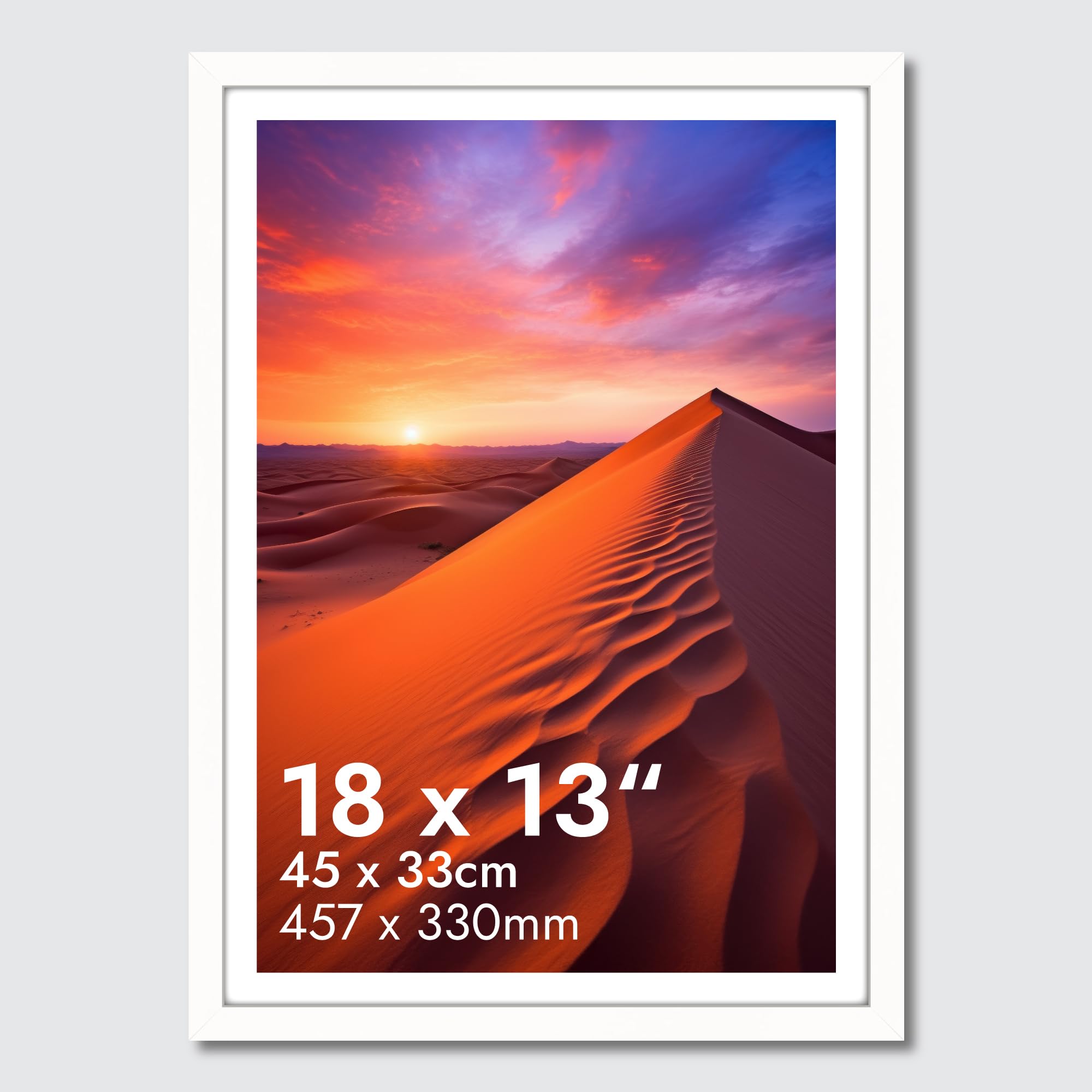 HNK White Photo Frames 18x13 Inches Engineered Wood and Plexiglass, Photo Frame 45x33cm Dual Orientation Landscape or Portrait, Picture Frame 13x18 Wall Hanging Display Photos for Home, Office