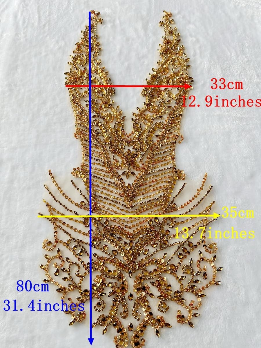 Handmade Rhinestones Bodice Applique sew on Beads Trim Patches Trim Accessories for Wedding Dress Shiny Decorative lace Patch (Deepgreen)