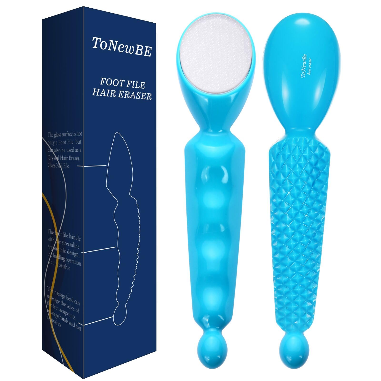 Photo 1 of Glass Foot File Callus Remover for Feet, 4 in 1 Foot Scrubber & Massager & Hair Eraser & Nail File, Foot File for Dead Skin, Heel Scraper for Cracked Heels, Foot Exfoliator Tool BLUE03