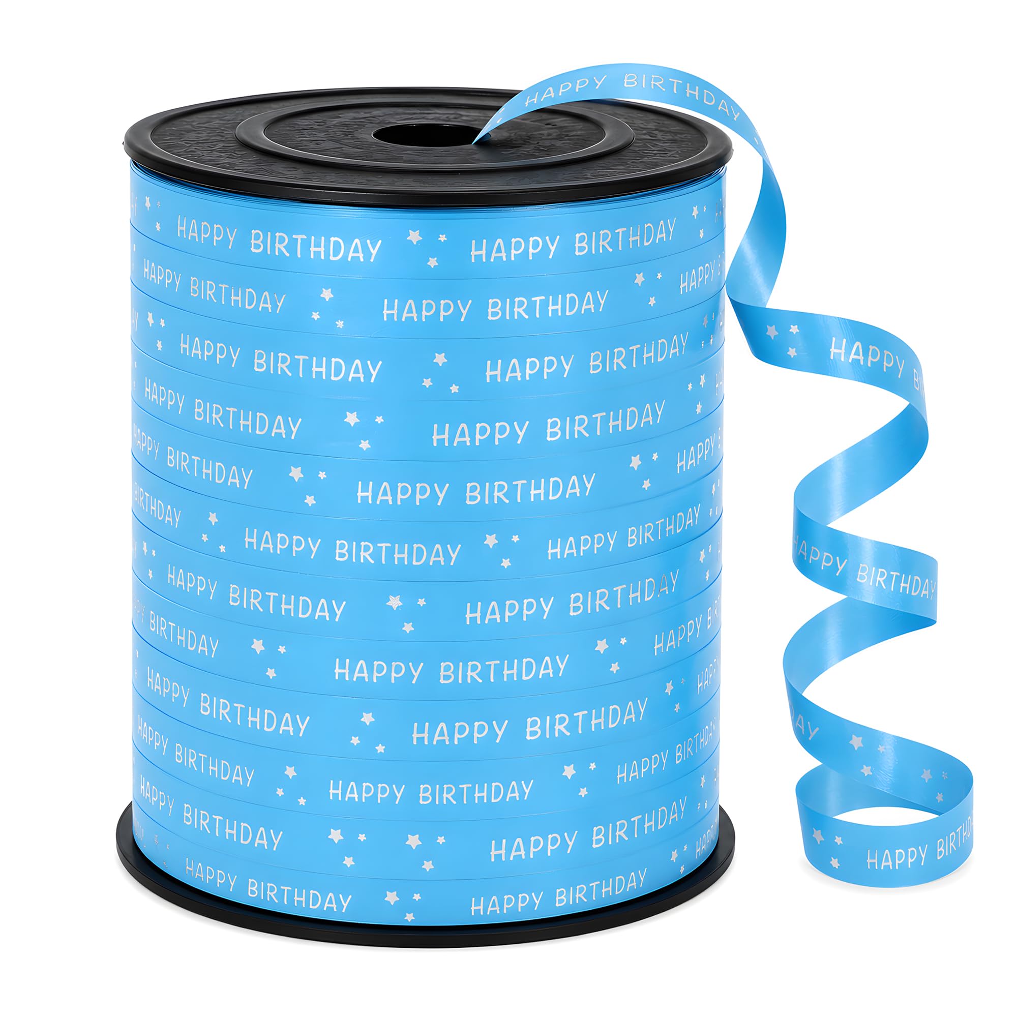 BEISHIDA 250 Yards Light Blue Happy Birthday Printed Crimped Curling Ribbon Balloon String Roll Gift Wrapping Ribbon for Baby Girl Women Happy Birthday Party Decoration Supplies