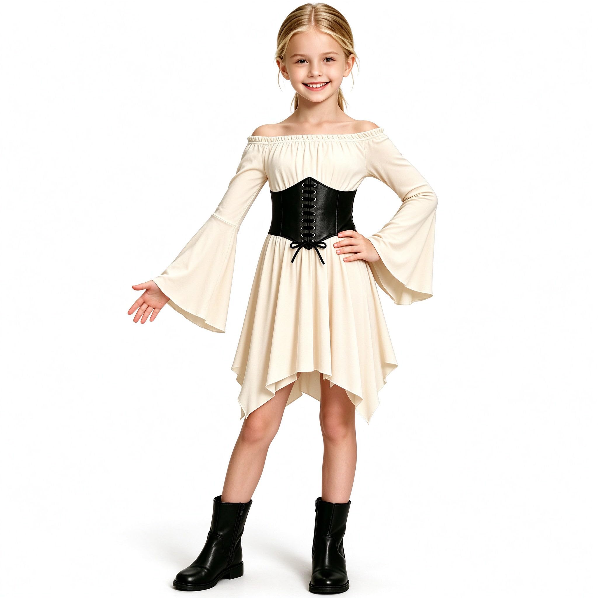 Girls Pirate Costume, Pirate Costume Kids with Pirat Dress and Corset Beige