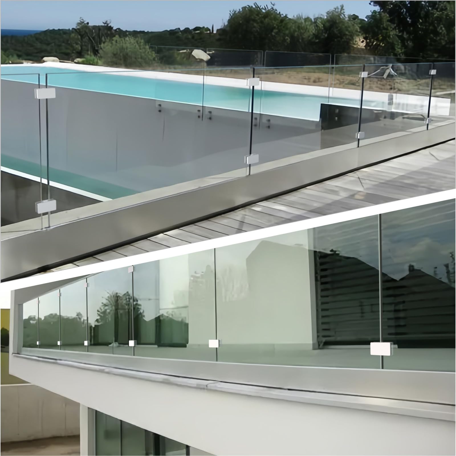 Soporte de abrazadera de vidrio de acero inoxidable de grado marino para vidrio de 10-12 mm de grosor, soporte de estante ajustable para barandilla, barandilla, ducha, valla, puerta de piscina