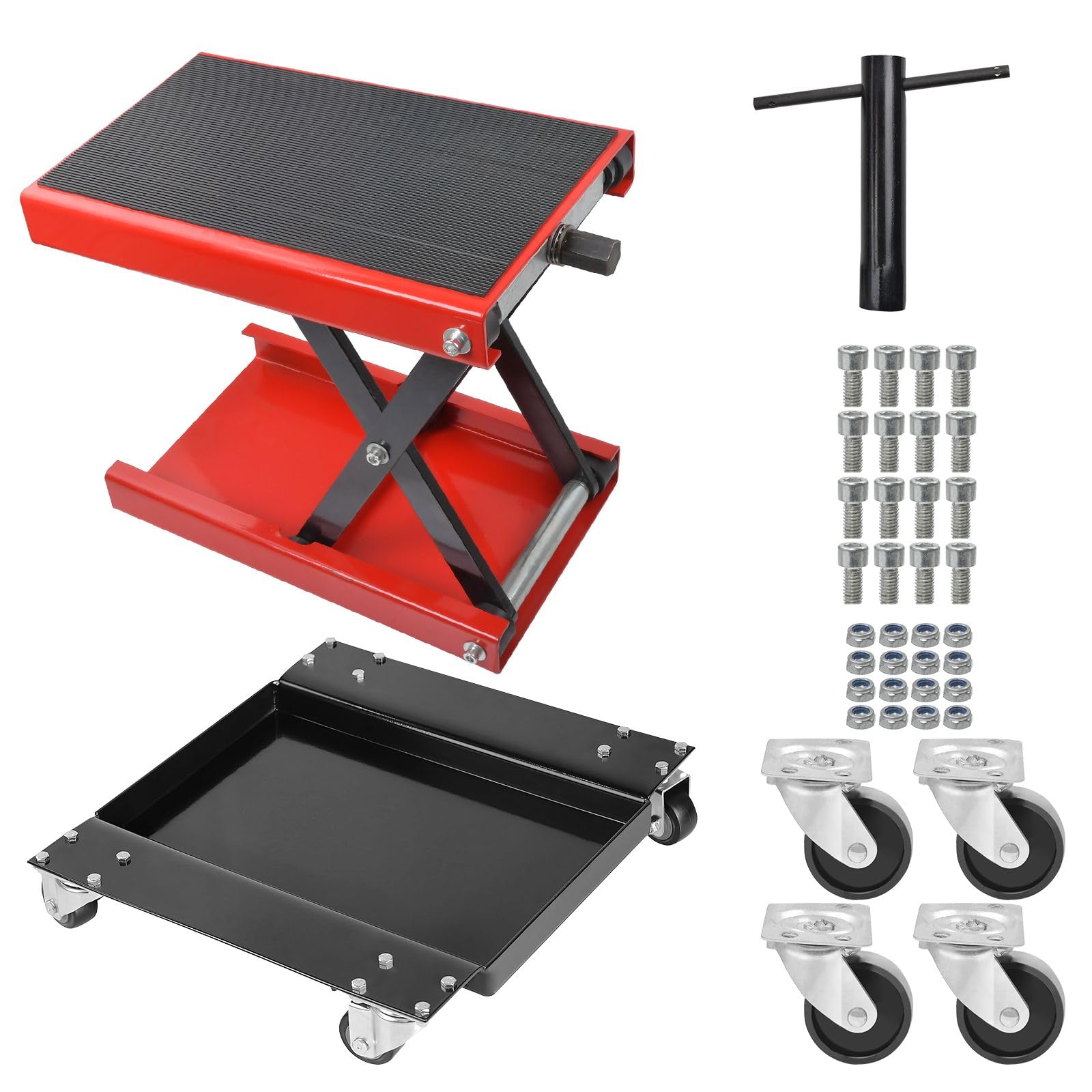 Cric de Moto Levage 500 kg Hauteur 130-407mm Pont élévateur Moto Chariot en Acier Plate-Forme Cric de déplacement Élévatrice Moto Lève Sécurisée Table Réparation Quad ATV Atelier Rouleaux à 360°