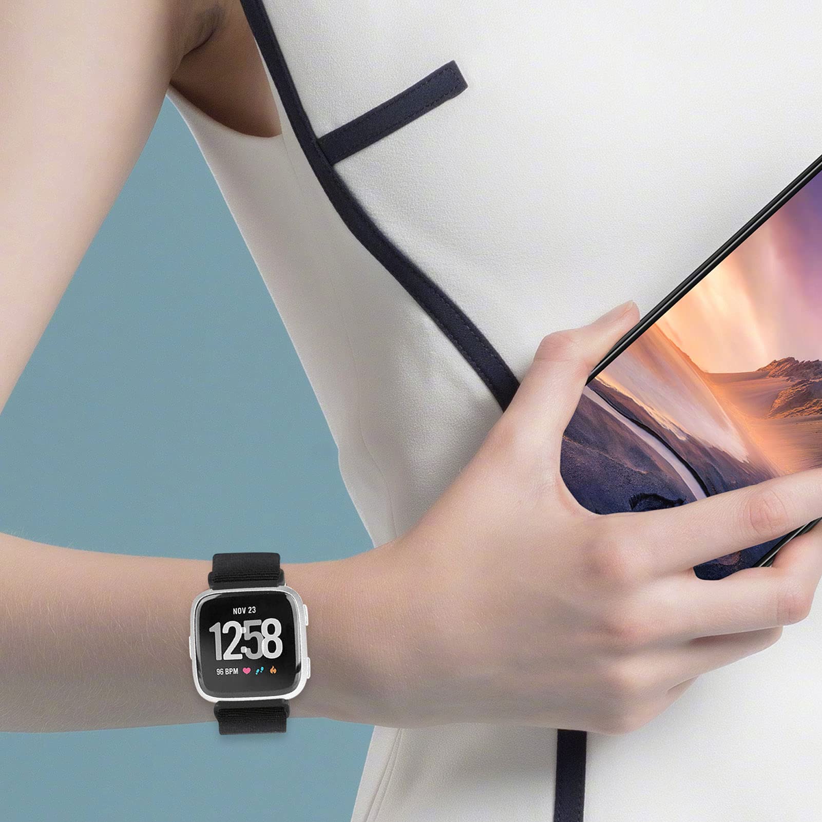 Cinturino Elastico In Nylon Con Chiusura Magnetica Per Fitbit Versa 2/Versa/Versa Lite - Traspirante, Uomo Donna - 5