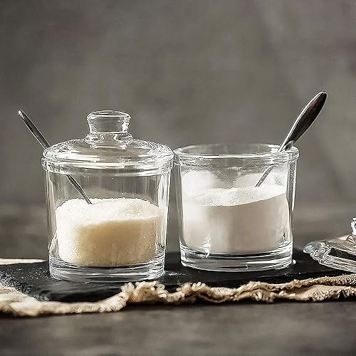 Miniatura 3 de Vencer Azucarero de vidrio transparente con tapa y cuchara de acero inoxidable para servir azúcar, 6.3 onzas (6.1 fl oz), recipiente de azúcar,