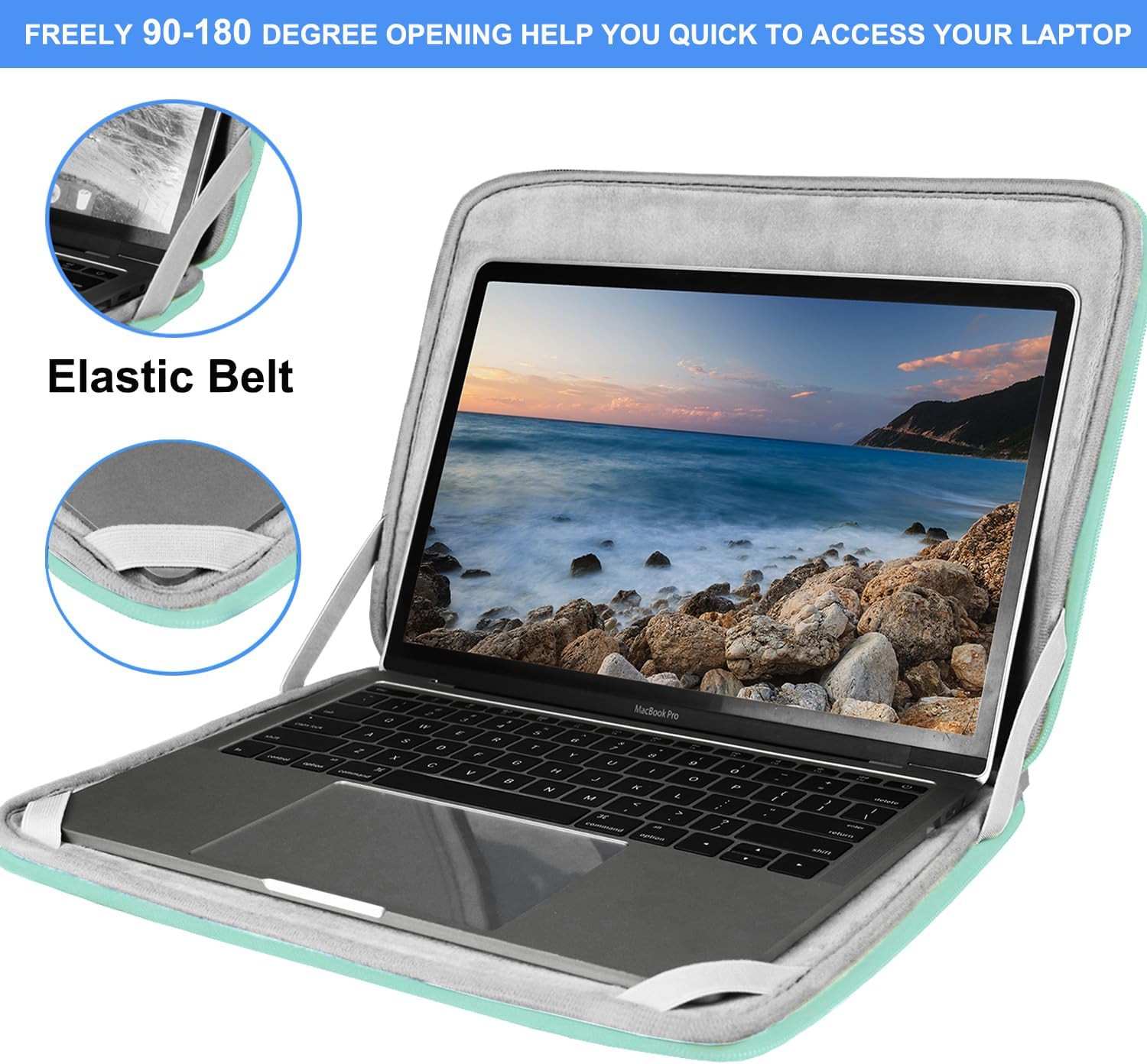 Laptop Sleeve 15.6 Inch, Durable Shockproof Protective Cover Flip Case Briefcase Carrying Bag Compatible with 15.6" HP, ASUS, Lenovo, Acer, Notebook, Computer, Ultrabook, Chromebook, Light Blue image 3