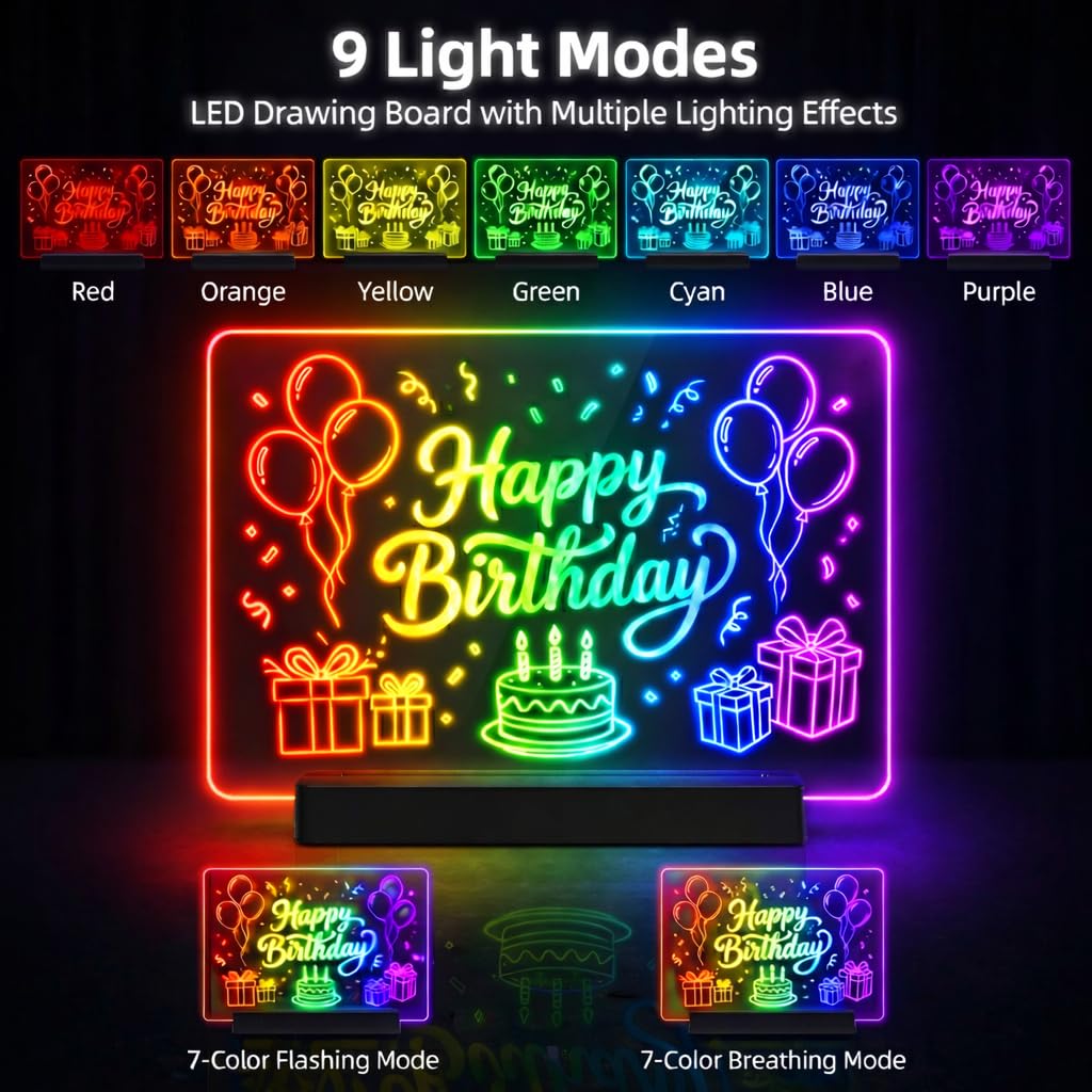Rechargeable LED Drawing Board for Children LED Note Board with 9 Colors Light Modes & 12 Colors Pen - Image 3