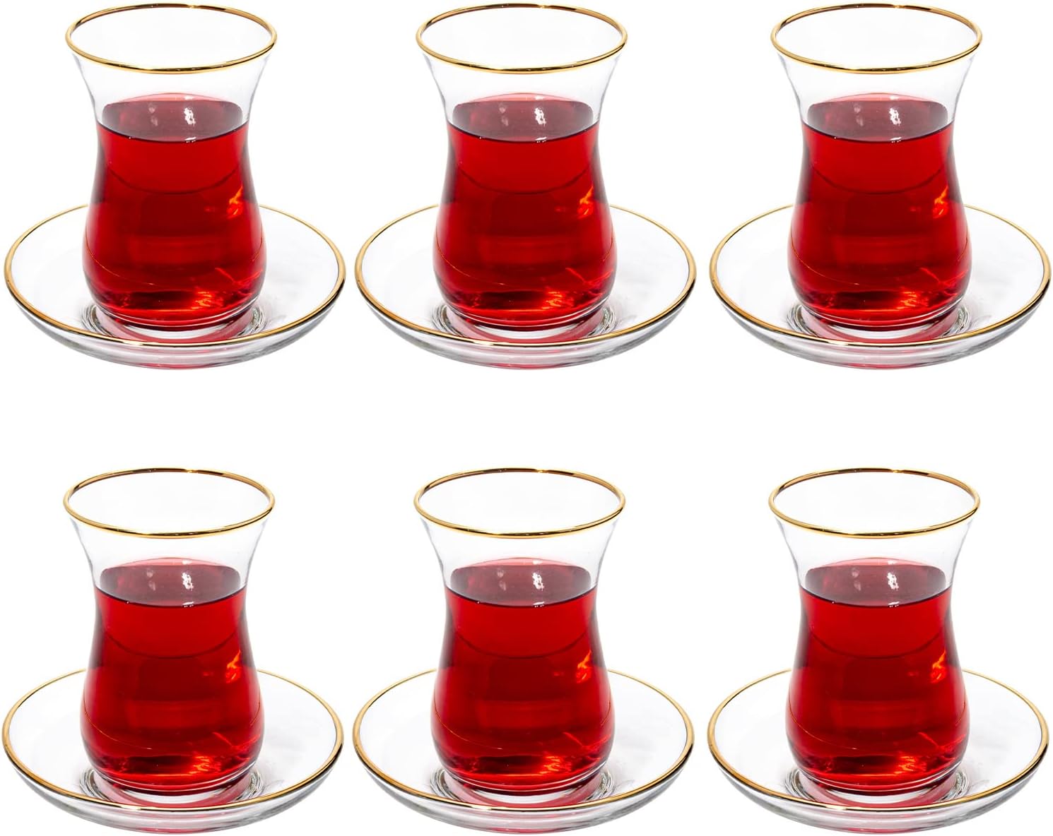 Set Of 6) DEEX Turkish Tea Glasses Set With Holders, Saucers, Spoons, 24 Pieces, 4 Oz. (Gold