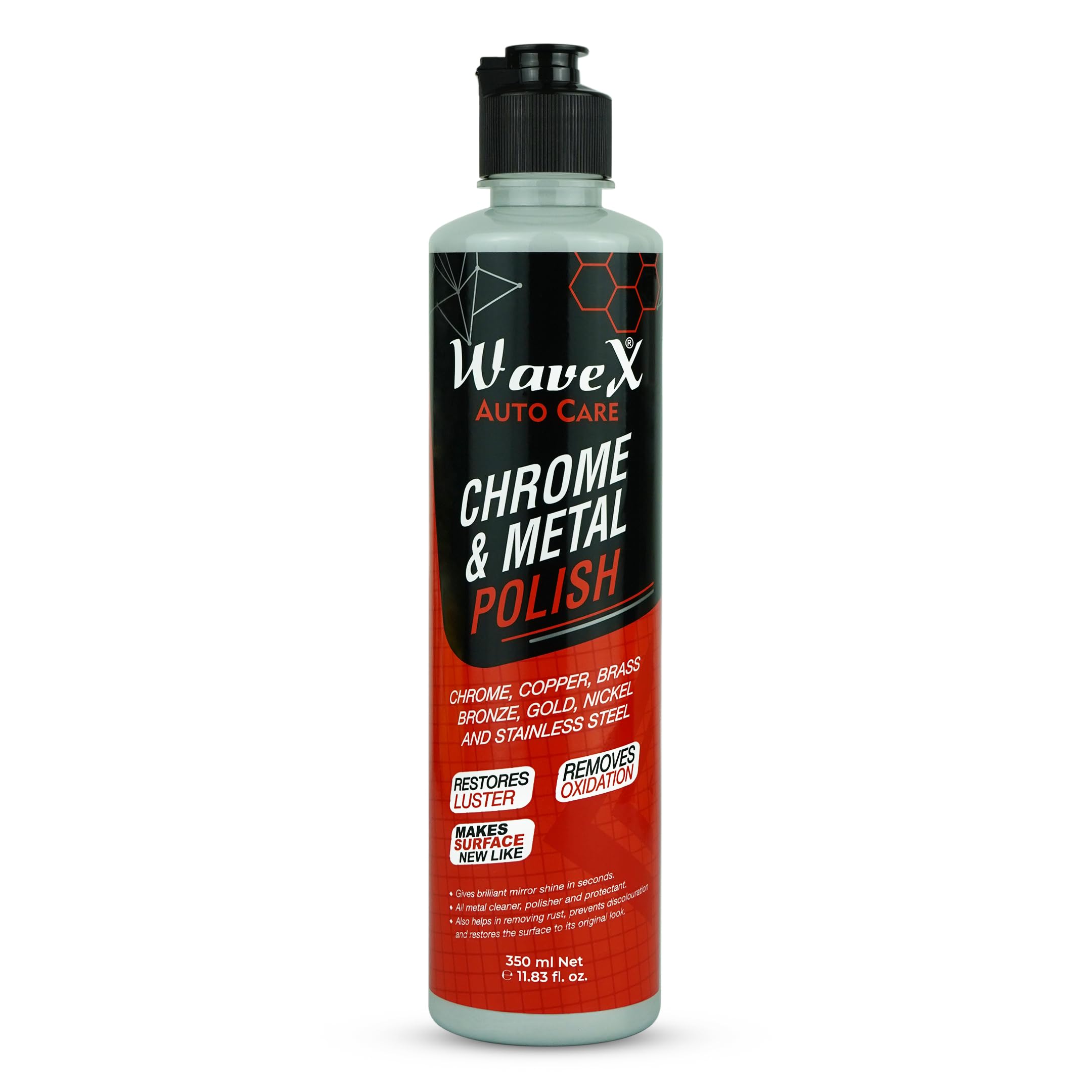 Wavex Metal Polish 350g For Chrome, Copper, Brass, Bronze, Gold, Nickel and Stainless Steel. All Metal Cleaner, Rust Remover. Polisher and Protectant. Removes oxidation and discoloration.
