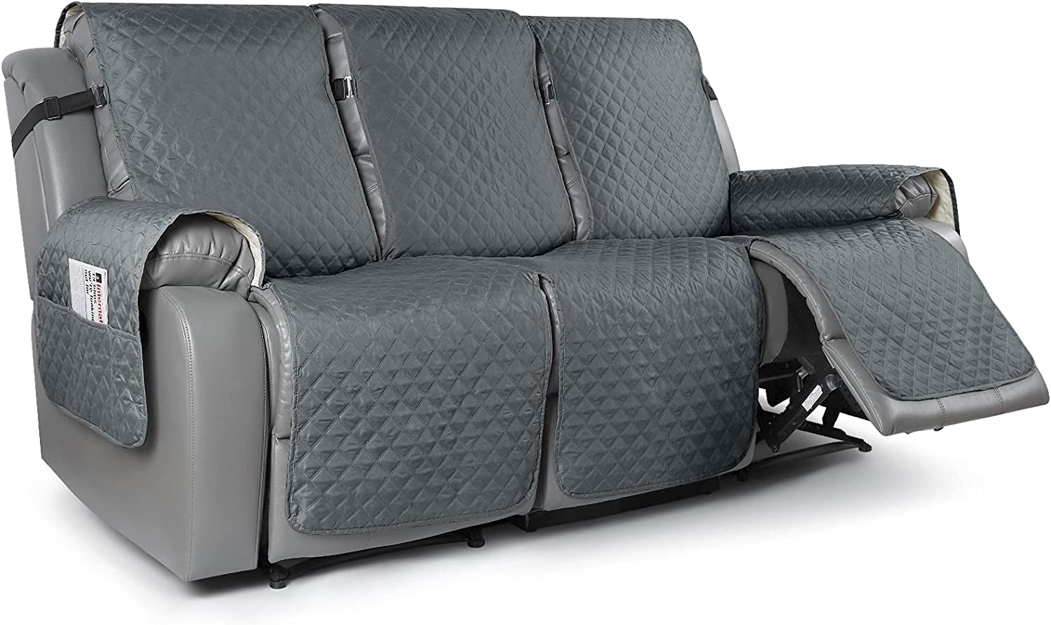 CULOTOL Recliner Sofa Slipcover Couch Covers for 3 Cushion Couch, Pet Sofa Cover for 3 Seat Recliner Sofa, Washable Reclining Sofa Cover Furniture Protector with Elastic Straps (Dark Grey)
