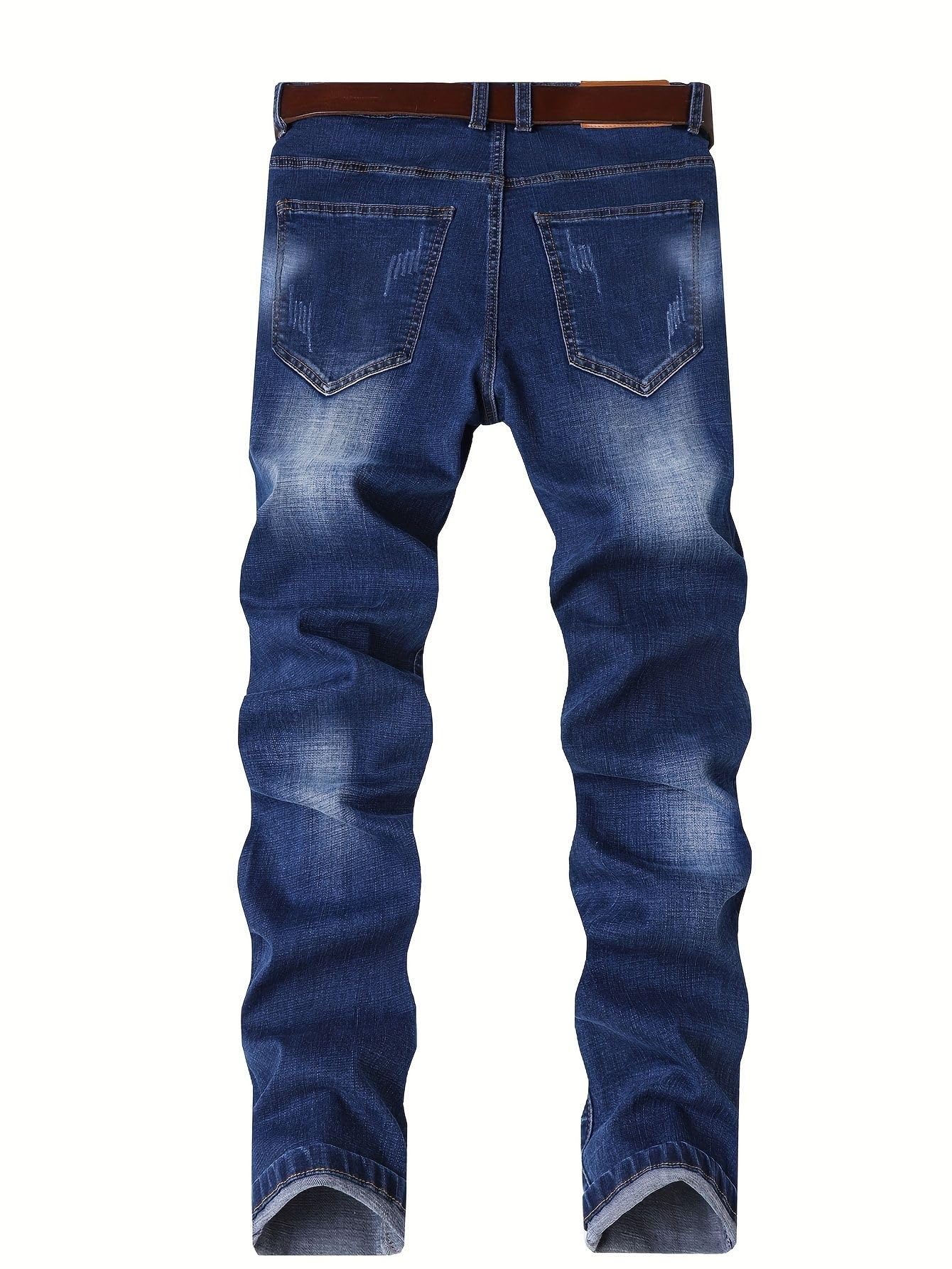 Jeans da uomo dritti da motociclista, ricamati, elasticizzati, streetwear, hip hop, biker, casual