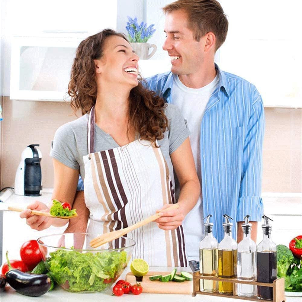 Juego de dispensador de aceite y vinagre de vidrio de alta calidad con soporte de madera, botellas de 500 ml a prueba de fugas para salsas, aderezos y adobos, perfecto para almacenamiento de salsa de