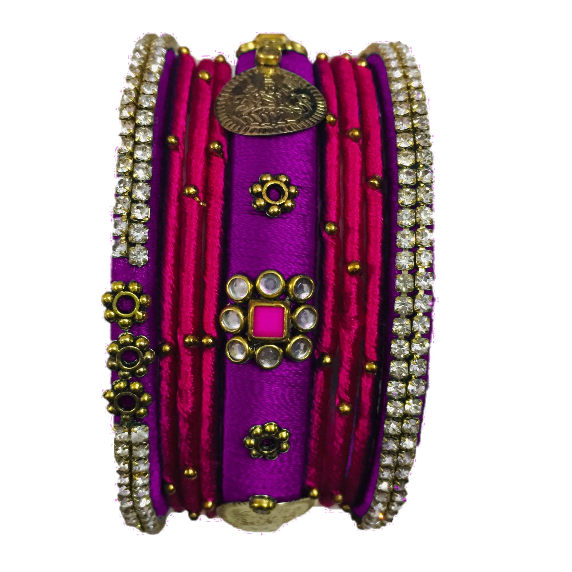 Ambal Antique Lakshmi Coin with colour Kundan Worked Double Colour silk thread bangles with beaded bangles for Womens and Girls (Purple, 2.4) (B09K6LJ86F) Amazon Price History, Amazon Price Tracker