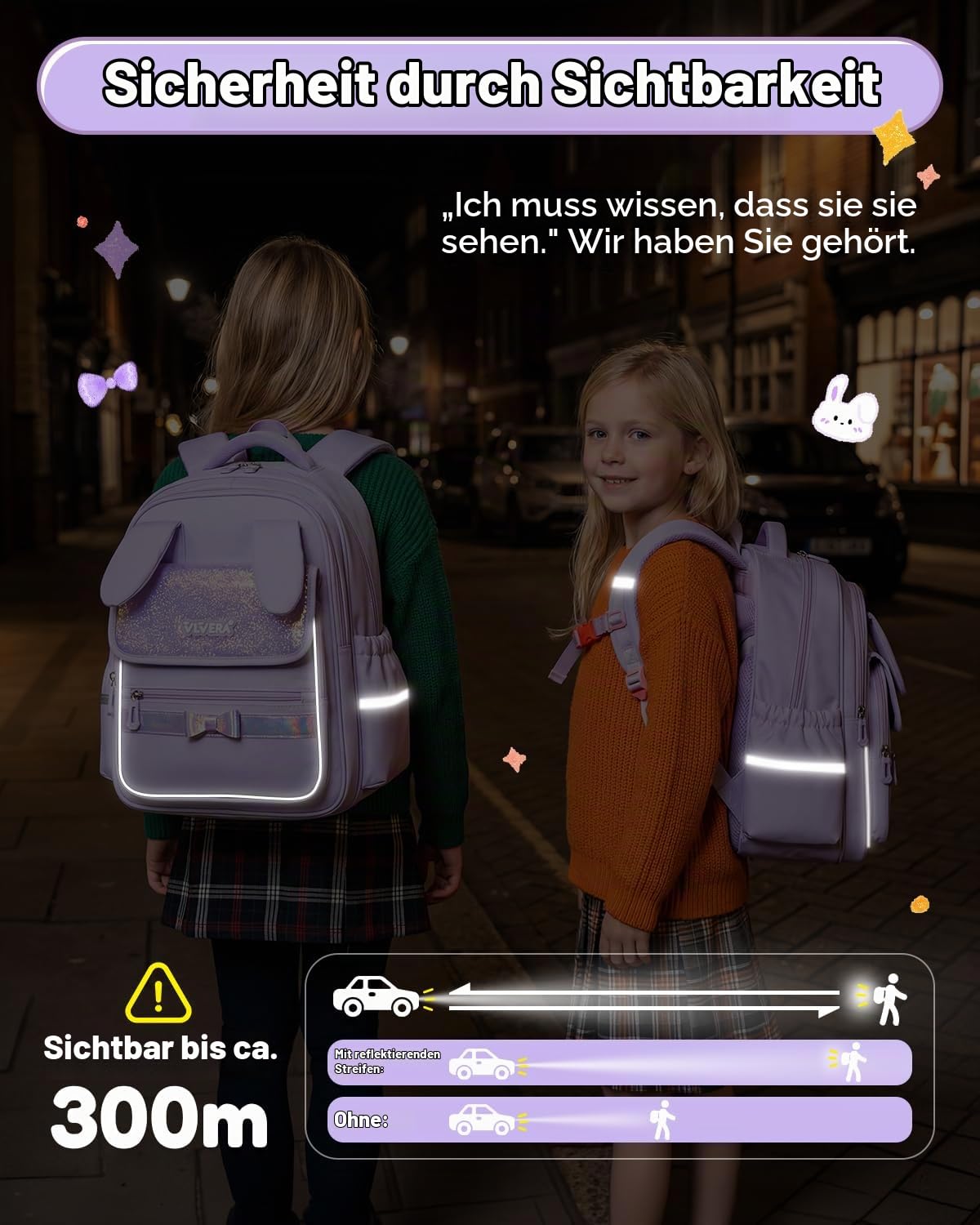 Amythe Schulranzen für Mädchen 1. - 3. Klasse - Leichter Schulrucksack mit reflektierenden Streifen, Wasserabweisend & Ergonomisch - Perfekt für Grundschüler 7-10 Jahre, Lila