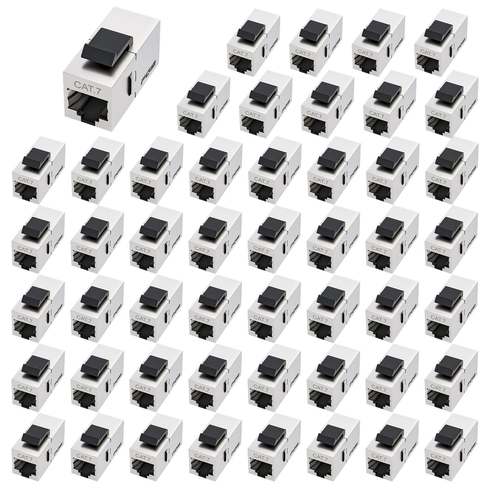 FGB Cat7 Keystone Module RJ45 blindé femelle 50 pièces Argenté | Coupleur Keystone femelle 10 Gbps/s 600 MHz, panneau de brassage réseau Keystone, coupleur Ethernet, connecteur réseau