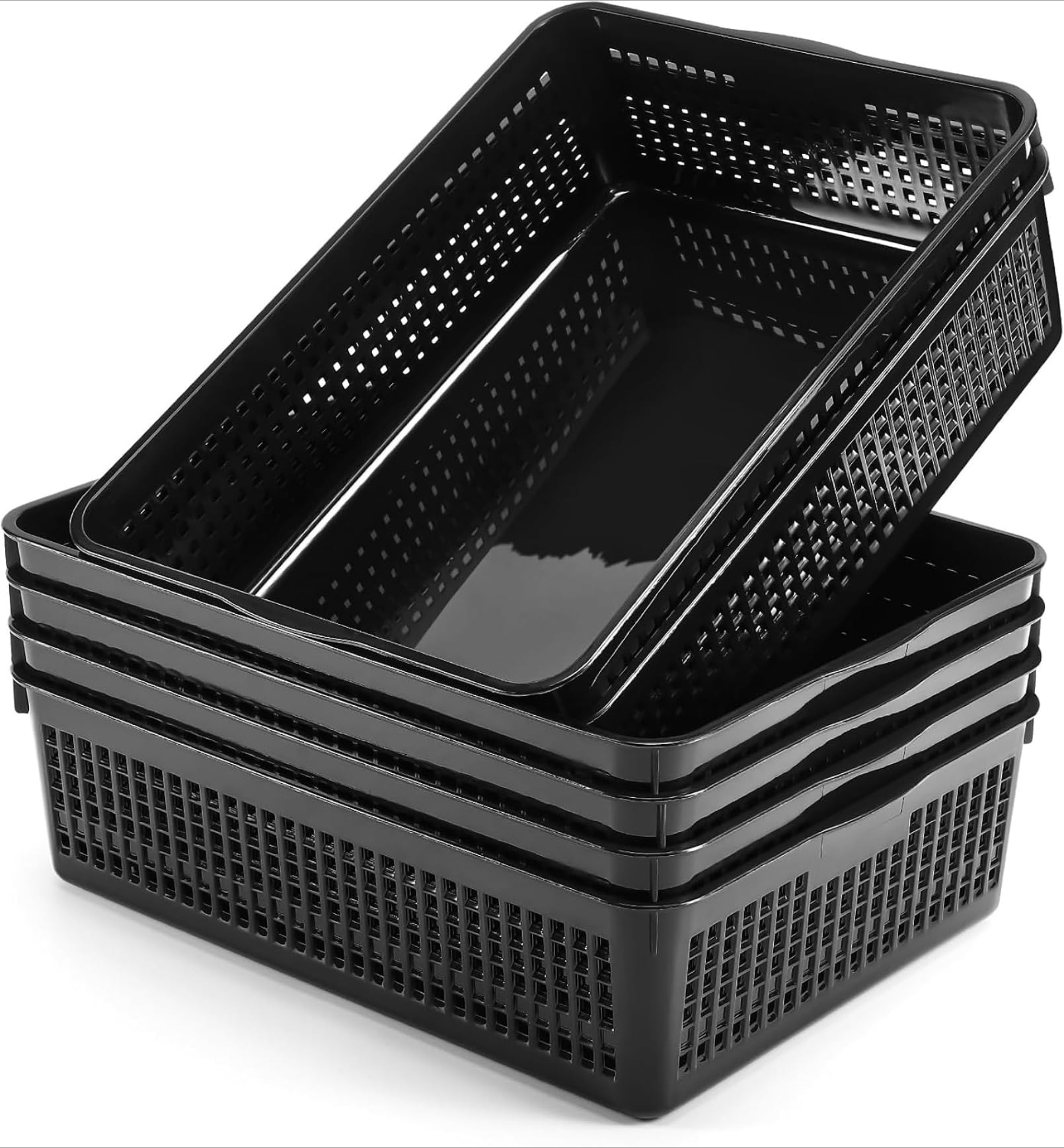 Spymero A4 Plastic Storage Basket Tray 6 Pack Black Desktop File Organizer