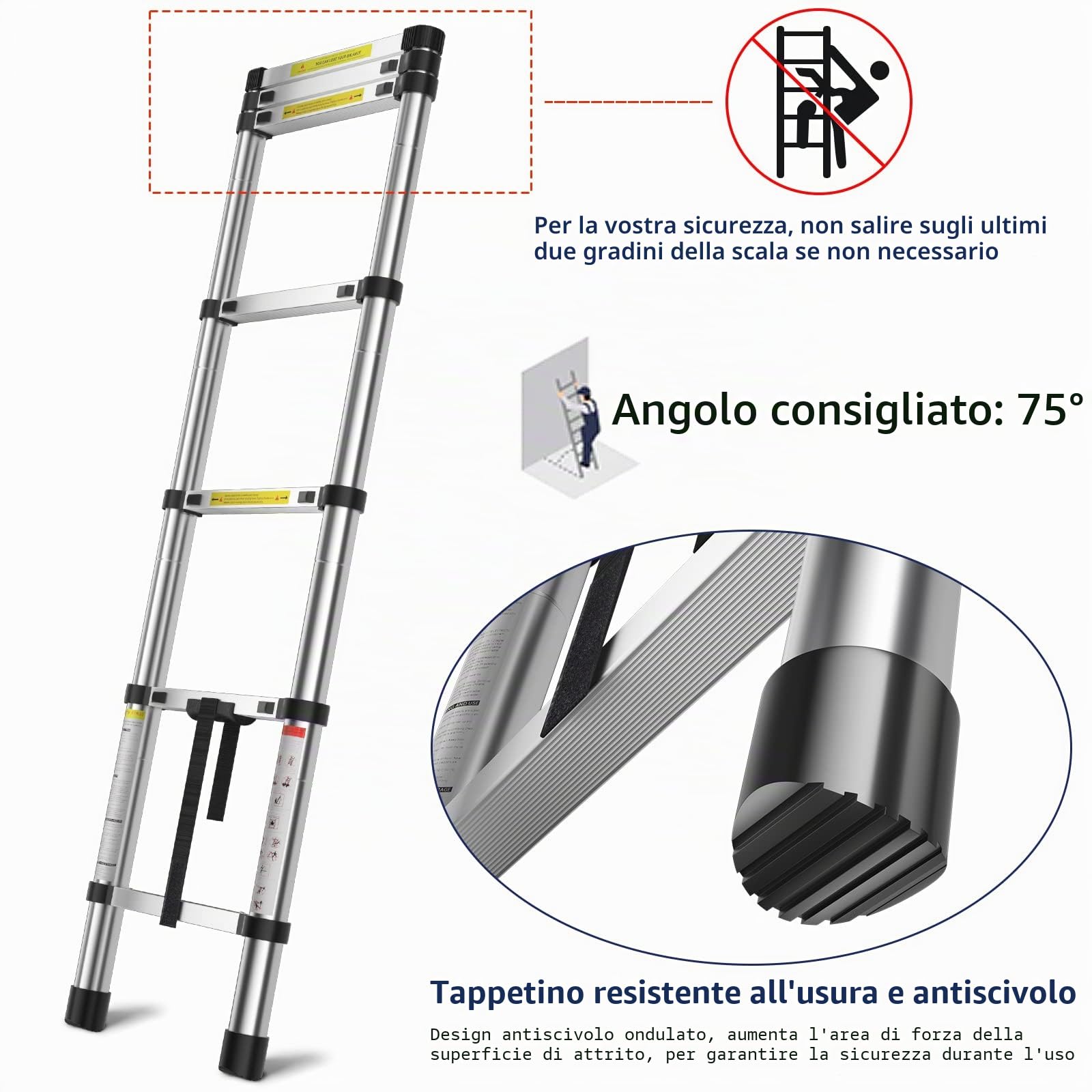 MGENLONG Scale di estensione da 6,6 FT, scale pieghevoli leggere, scale telescopiche in alluminio per casa, scala telescopica pieghevole per camper, soffitta, uso quotidiano a casa, capacità 330 lb..